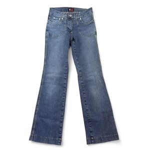 Y2K NY Jeans Size 2 Denim Flare Mid Rise Pocketless‎ Back Jeans Wide Belt Loops